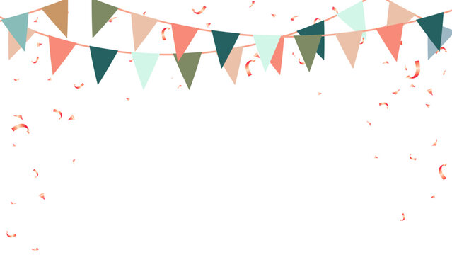 Frame colorful retro bunting garland flag and confetti birthday decoration elements