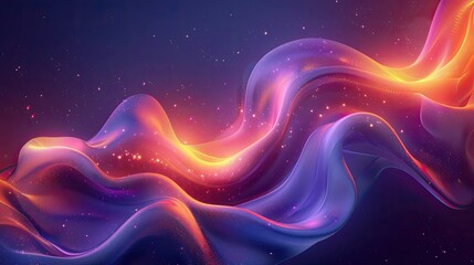 Cosmic abstract waves with a colorful gradient and glowing particles.