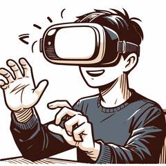 Fototapeta premium person in virtual reality vr glasses, minimalistic vector logo 