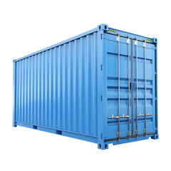 Blue cargo container shipping freight twenty feet. on Transparent Background. Ai Generated	