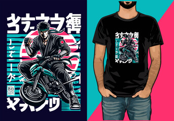 cartoon Japanese Martial art action  vector t-shirt design