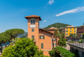 Obraz premium Cityscape with an Italian villa in the resort town of Camogli. Coast of the Ligurian Sea, Italy.