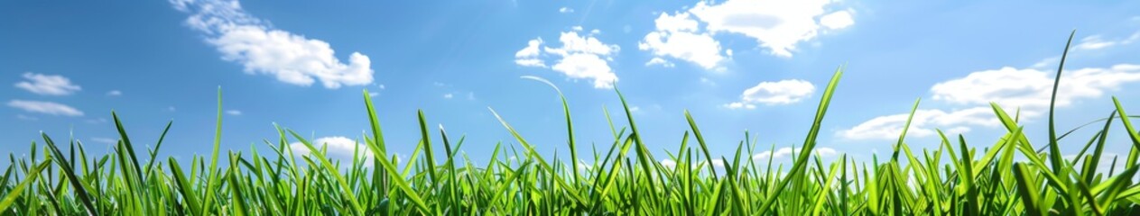 Obraz premium Grassy Field Under Blue Sky With Clouds