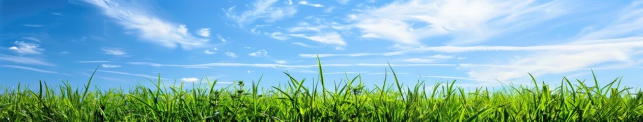 Grassy Field Under Blue Sky With Clouds