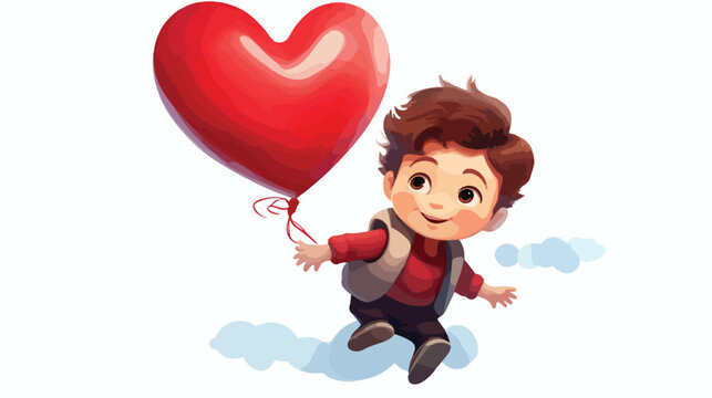 Rendering little kid on a flying red heart