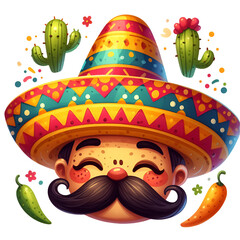 Happy Cinco De Mayo Men With Hat PNG, Mexico Fiesta Clipart