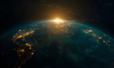 Earth planet in outer space, City lights on planet, World, galaxy, Life of people, Solar system element.