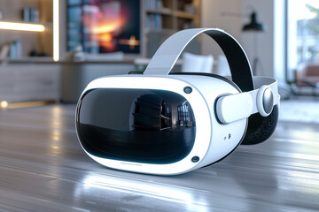 Obraz premium Vision virtual reality headset with transparent mode for eyes close-up