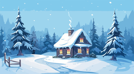 Rural small house in winter.