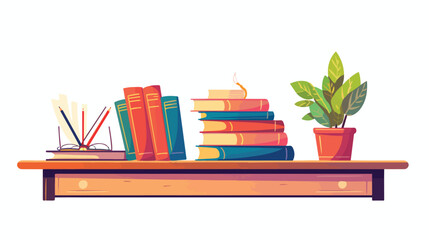 school table with books class design flat vector 