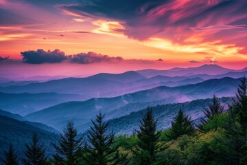 Colorful Sunset Over Mountain Range