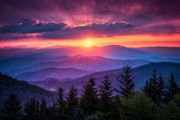 Fototapeta premium Sun Setting Over Mountain Range