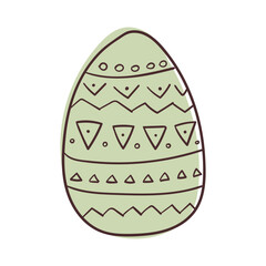 Green easter egg with geometric pattern. Hand drawn vector illustration. Isolated on white.