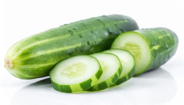 Slices of long cucumber isolated on white