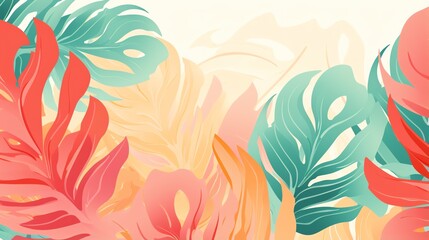 Abstract botanical art of tropical leaves with a serene color palette, spring wallpaper background