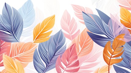 Abstract foliage botanical art with pastel colored leaves, spring wallpaper background