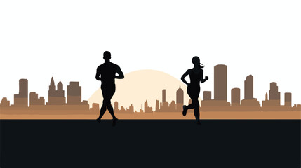 silhouette woman and man run exercise for Health