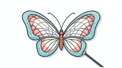 Single cute butterfly net doodle. Hand drawn vector