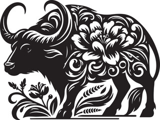 Buffalo line art silhouette vector illustration