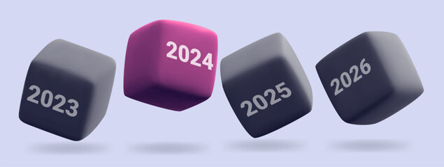 Different years on 3d cubes. Concept for the coming year vector illustration