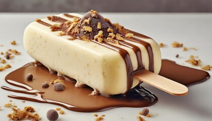 crunchy skimo chocolate covered vanilla ice cream with tip. chocolate ice cream 