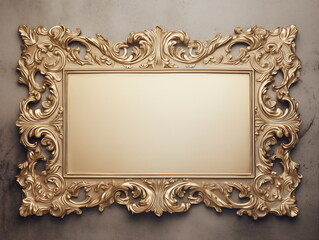 Ornate baroque rococo blank picture frame isolated on plain background