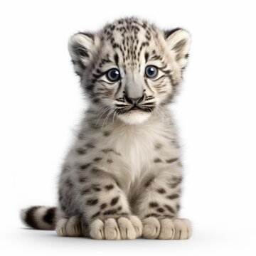 snow leopard cub on a white background.