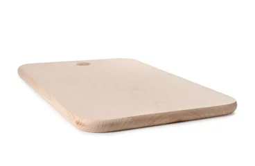 Gordijnen One wooden cutting board on white background © New Africa