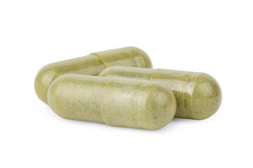 Vitamin capsules isolated on white. Health supplement