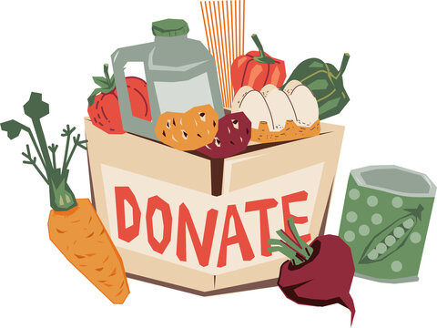 Food drive and charity donation symbol. Banner or poster design element for contribute food and help those in need.