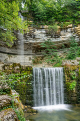 Hérisson waterfalls, famous local landmark in the Jura, France - 756628896