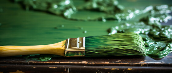 A detailed view of a wide decorators brush covered in