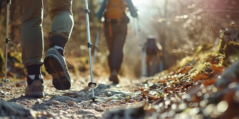 closeup photo of a Hikers - obrazy, fototapety, plakaty