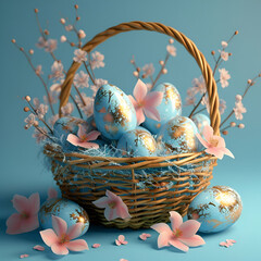 A basket with easter eggs.generative ai