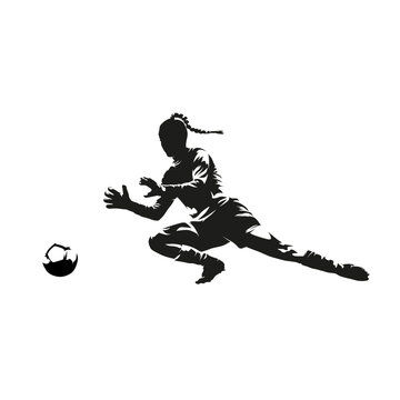 recommend clip art: Female soccer goalkeeper catches the ball, woman playing football, isolated vector silhouette