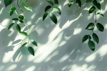 green leafy plants cast shadows on white walls