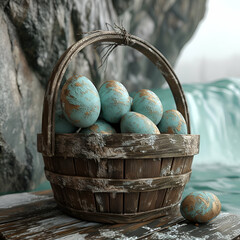 Vintage basket with eggs,generative ai