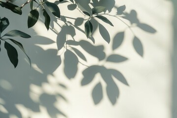 leafy tree casts a shadow on a white wall