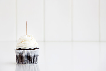 Black white Cupcake Topper Mockup. Styled against a white background . 1 cupcake Copy space for...