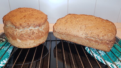Healthy organic bread baked in the cooking pot