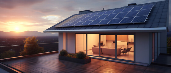 A photovoltaic solar panel system is placed on the room - obrazy, fototapety, plakaty