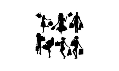 women shopping silhouettes vector, women shopping bag silhouettes, women silhouette icon, women shopping bag silhouette icon, shopping bag symbol, design, icon, vector,