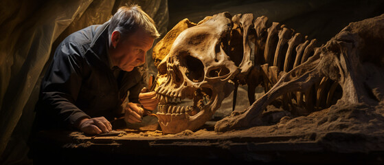 A research assistant examining a bone inside Unicorn 