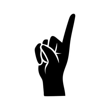 A black silhouette of a human hand with one finger up and a white background, as well as white lines representing the fingers and thumb.