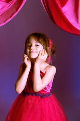 little girl on the theater stage, theater group