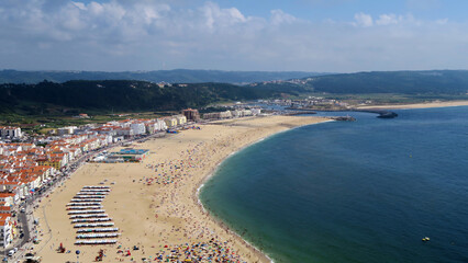 Praia da Vila Nazaré, Nazaré, Portugal. The busiest beach on the west coast and one of the most...