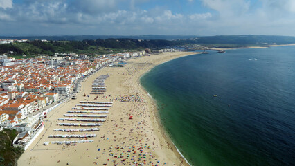 Praia da Vila Nazaré, Nazaré, Portugal. The busiest beach on the west coast and one of the most...