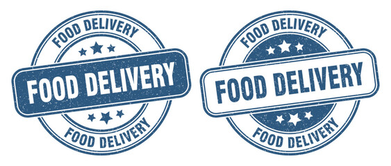 food delivery stamp. food delivery label. round grunge sign