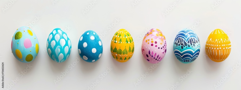 Poster the eggs feature bright and cheerful designs like dots or swirls creating an eye-catching display of