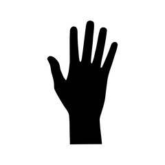 Vector silhouette of a human hand, palm. Drawn in black on a white background.